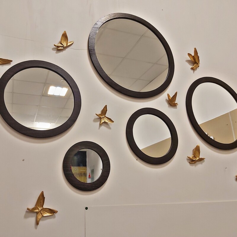 ست آینه 5 تیکه و پروانه 7 تایی با هم رنگ قهوه ای تیره