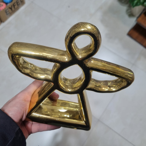 مجسمه دکوری فرشته آنجل سرامیکی آبکاری کروم طلایی مدل CN107