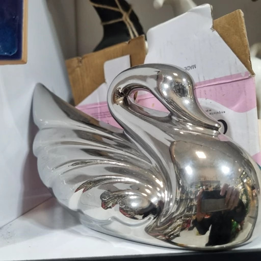 مجسمه دکوری قو سرامیکی آبکاری کروم کد CN1015