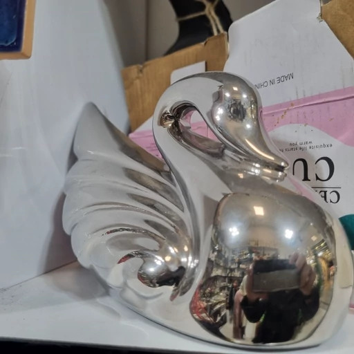 مجسمه دکوری قو سرامیکی آبکاری کروم کد CN1015